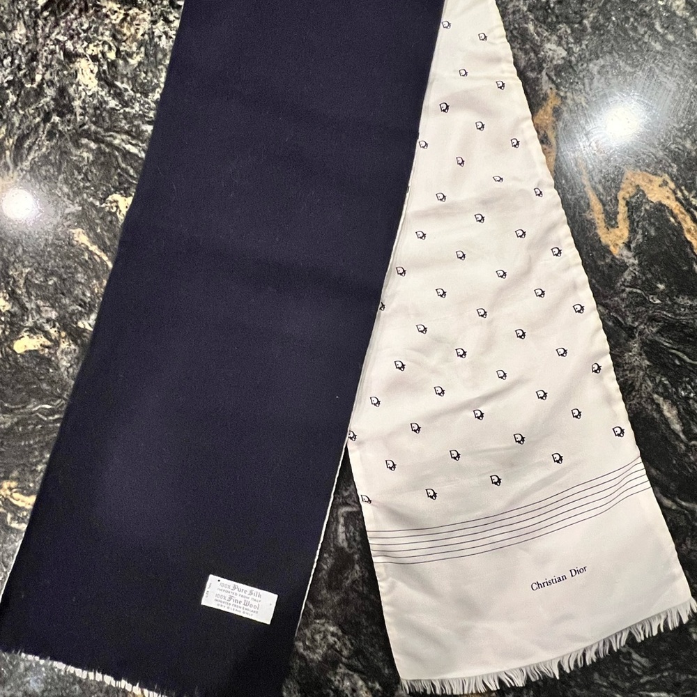 Vintage Christian Dior 54”x9” silk and wool scarf